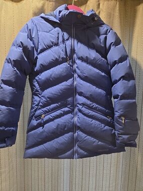 Marmot Women's Large Hooded Down Ski Jacket Blue Winter Coat, Excellent Cond.